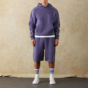 High Street Men's Summer Casual Solid <b>Knitted</b> Spandex/Cotton Pullover Hoodies Shorts <b>Set</b> 2-Piece Breathable Quick Dry Hooded - Product Image 2