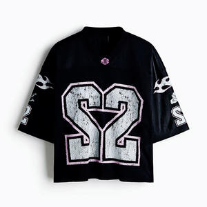 Camiseta de Fútbol Americano Personalizada Negra Oversize de Malla con Estampado de Número Rosa y Blanco, Ropa Urbana, Proveedor Mayorista de Camisetas Deportivas - Product Image 2