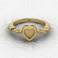 Hochwertiger 18K vergoldeter 925er Silber 6mm Herz-Ring mit Zirkonia-Akzenten für DIY Muttermilch-Harz-Erinnerungsschmuck