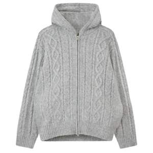 Cable Knit <b>Zip</b> Through <b>Hoodie</b> <b>Grey</b> <b>Zip</b> Front <b>Hoodie</b> with Cable Knit Design and Adjustable Hood Ideal for Casual Comfort & Style - Product Image 1
