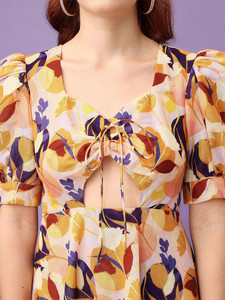 Vestido Midi Elegante de Fiesta con Estampado Floral Amarillo, Ecológico, con Cuentas y Abertura, de la Mejor Calidad, para Boda, con Cintura Natural para Mujer - Product Image 4
