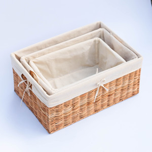 Set 3 <b>Rectangular</b> Rustic Woven Wicker <b>Baskets</b> Canvas Lining Eco-Friendly Versatile Minimalist Style Multifunctional Storage - Product Image 2