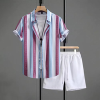 Heren Hawaiiaans overhemdset 2-delig casual gestreept overhemd met knopen en shorts zomer strandpak OEM ODM groothandel