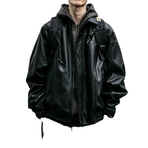 American Vintage Street Style Black Sheep Skin Canvas Biker Jacket Men Casual Fit Windproof Regular Trendy Winter - Product Image 6