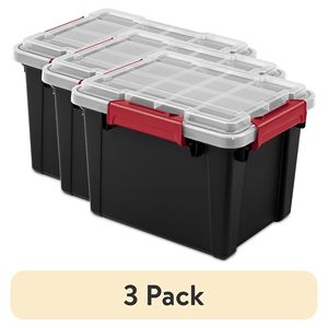 Lot de 3 bacs de rangement en plastique imperméables de 5 gallons avec couvercle, joint d'étanchéité et loquets durables - Noir - Product Image 1