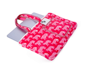 Sac fourre-tout pour ordinateur portable en coton matelassé pour femmes Niharo, vente en gros |   Sac à bandoulière imprimé éléphant |   Sac d'ordinateur rembourré avec poche avant | - Product Image 2
