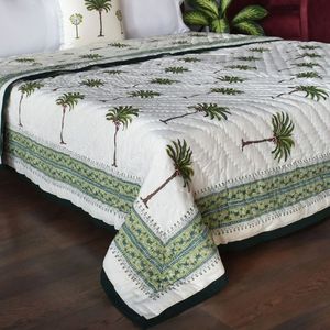 Edredón King Size de Algodón Estampado a Mano, 100% Algodón, con Estampado de Palmeras, Ropa de Cama Tradicional para Todas las Temporadas - Product Image 3