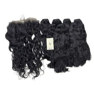 Vente en gros naturel noir naturel ondulé droit 13x6 HD Frontal Double Drawn Bundle trame Extensions vietnamien de cheveux humains - Product Image 1