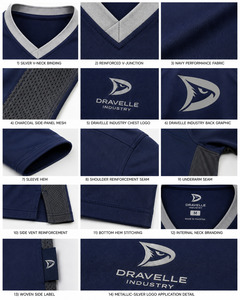 Chemise d'entraînement d'arts martiaux unisexe bleu marine à col en V, respirante, en polyester, à manches courtes, uniforme - Product Image 5