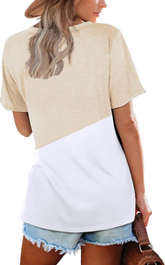 T-shirt décontracté à manches courtes pour femme, rose clair, col en V, tricoté, écologique, anti-boulochage, respirant, en coton compressé, pour l'été - Product Image 2