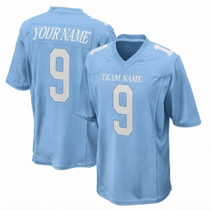 Maillot de football américain personnalisé bleu clair, sublimé, à manches courtes, respirant, vêtements de sport athlétiques, grande taille, unisexe, séchage rapide - Product Image 1