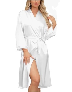 Ekouaer Femmes Doux Léger Vêtements De Nuit Complet À Manches Longues Satin Peignoir Naturel Longueur Au Sol Demoiselle D'honneur Robes Décontractées - Product Image 1