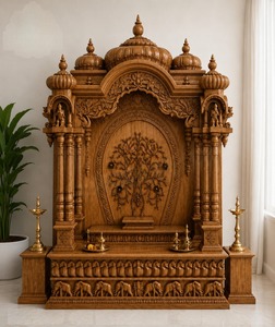 Large Traditional Heavy Carving <b>Mandir</b> for Australian Homes Teak Wood Temple Altar Durable Carved Tree Design Storage - Product Image 2