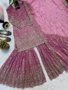 Conjunto de Traje Sharara Bordado de Diseño de Lujo para Mujer, con Trabajo de Hilo Pesado, Estilo Étnico Pakistaní, Salwar Kameez con Dupatta para Bodas - Product Image 3