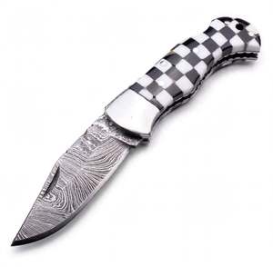Outil utilitaire pliant en acier à motifs, fait main, avec poignée en damier, pièce de présentation exécutive - Product Image 6