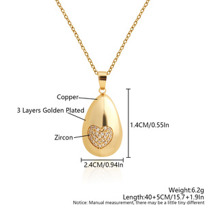 Collier pendentif en or 18 carats avec micro-incrustations de zircon en forme de cœur, design rétro, plaqué cuivre, pendentifs fins, charmes, vente chaude transfrontalière - Product Image 5