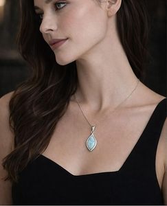 Collar de Larimar Marquise para Mujer, Collar con Colgante de Piedra Preciosa Azul Natural, Plata 925, Joyería Elegante Hecha a Mano, Regalo - Product Image 5