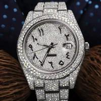 Reloj de Diamantes Moissanite de Alta Gama para Hombre, Completamente Cubierto de Piedras, con Elegante Esfera con Patrón Morado y Aspecto Lujoso y Moderno