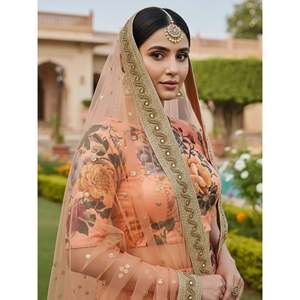 Peach Floral Art Silk Lehenga Choli with Dupatta for <b>Wedding</b> - Product Image 3