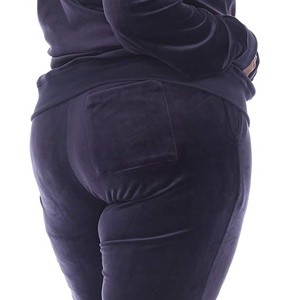 Conjunto Deportivo de Terciopelo Azul Marino para Mujer, Talla Grande, con Capucha, Pantalones Largos de Color Sólido, Casuales, con Bolsillos Laterales y Cierre de Cremallera, para Otoño - Product Image 6