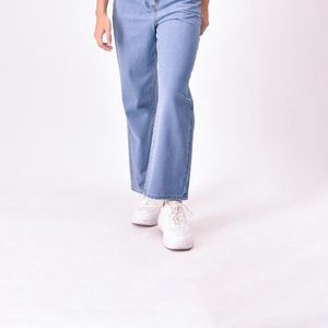 Good Quality Women Loose Fit Flared Denim Jeans <b>Pants</b> For Mid Waist Lightweight Button Solid Street Wear <b>Ladies</b> Jeans <b>Pants</b> - Product Image 2
