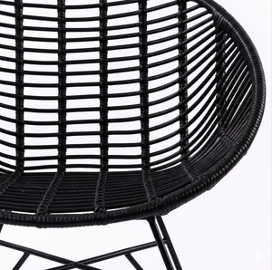 Modern Black Synthetic Rattan Accent <b>Chair</b> Outdoor Patio Wicker Dining Seating Minimalist <b>Garden</b> Furniture For Home Hotel - Product Image 4