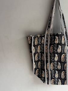 Sac fourre-tout bohème en coton, motif paisley, poignées rayées, ouverture supérieure, sac de shopping, cadeau pour elle - Product Image 2