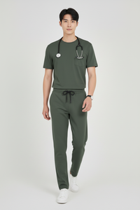 Proveedor Mayorista de Uniformes Médicos Unisex, Conjunto de Pantalones Cortos y Camiseta de Manga Corta, Tela Elástica Suave de Spandex/Algodón para Hospitales - Product Image 4