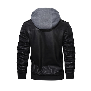 Men's <b>Leather</b> <b>Jacket</b> Canvas Casual Stand Collar Winter <b>Long</b> Sleeve High Quality Solid Color Eco-Friendly Waterproof Front Logo - Product Image 2