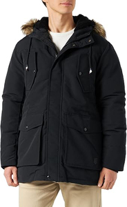 Chaqueta de Invierno para Hombre con Capucha y Forro de Piel, Estilo Lona Gruesa, Abrigo Largo Informal, Cierre de Cremallera Resistente al Viento, Color Sólido - Product Image 3