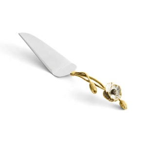 Cuillère à gâteau moderne en acier inoxydable plaqué argent avec motif floral, manche long, finition miroir, pour mariage et décoration - Product Image 1