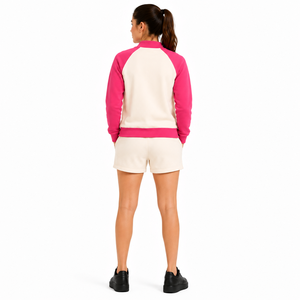 Women's 2 Piece Shorts <b>Set</b> Contrast Raglan Sleeve Bomber Jacket Solid Color Casual Winter Knitted Polyester/Cotton High Street - Product Image 2