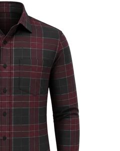 Chemise à carreaux marron et noir pour homme, décontractée et habillée, à manches longues, boutonnée, en flanelle de coton, pour le bureau, personnalisable - Product Image 4