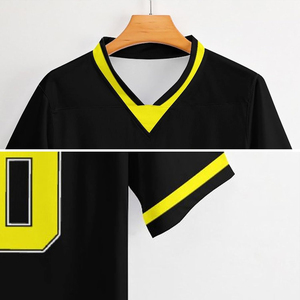 Custom Men's Black Yellow V-Neck <b>Baseball</b> Jersey Sublimated Print Team Name Number 00 Moisture Wicking Polyester Short Sleeve - Product Image 5
