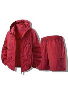 Ensemble de survêtement 2 pièces OEM pour homme : coupe-vent et short, avec fermeture éclair réfléchissante, en nylon, à capuche et poches zippées, pour activités de plein air - Product Image 3