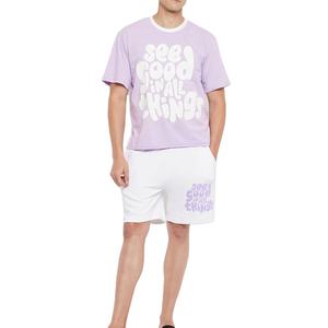 Conjunto de Camiseta y Pantalones Cortos Casuales para Hombre, 100% Algodón, 220 Gramos, con Estampado Personalizado, Pantalones Cortos de Playa - Product Image 1