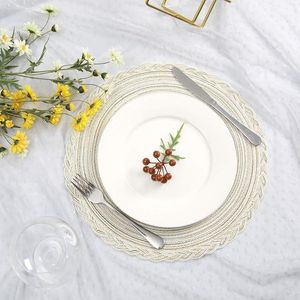 Set di 6 tovagliette rotonde boho intrecciate con bordo, 15 pollici, colore avorio, per matrimoni, feste e occasioni speciali - Product Image 3