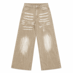 Jean large taille mi-haute délavé et respirant pour femme, coupe décontractée en denim, style streetwear, en coton, pantalon de printemps OEM ODM - Product Image 5