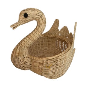 Elegant White Rattan Swan Basket Handwoven <b>Wicker</b> Animal Storage <b>Bin</b> for Girls Room Nursery Decor - Product Image 5