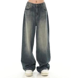 Pantalones acampanados de tiro bajo de peso pesado, pantalones vaqueros rectos vintage apilados para mujer, pantalones vaqueros holgados de gran tamaño lavados para mujer - Product Image 2