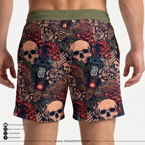 Mawra - Shorts de Baño para Hombre con Estampado Floral de Calavera, Secado Rápido, Poliéster, Corte Regular, para Playa, Verano - Product Image 2