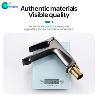 Keran Wastafel Kamar Mandi Model Modern Bahan Zinc Alloy Satu Lubang dengan Cartridge Metered, Finishing Emas Hitam Poles Keramik