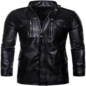 Mode Survêtement Faux cuir Skinny Top moto cuir noir pour hommes Faux cuir vestes vêtements d'hiver - Product Image 1