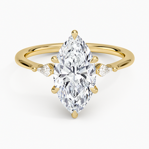 Anillo de Diamante Corte Marquesa, Diamante Cultivado en Laboratorio, Tres Piedras Laterales en Forma de Cometa, Oro 14K/18K, Anillo Petite Cometa - Product Image 1