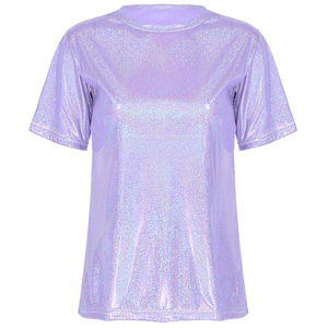 Women's Club Party Denim Hollow Out <b>Sequin</b> Lapel Short Sleeve T-Shirt-Customizable Colors & Logos - Product Image 1