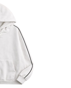 Sweat à capuche blanc pour homme avec manches à rayures contrastées, streetwear décontracté, sweat à capuche en molleton de coton, logo personnalisé, vente en gros - Product Image 2