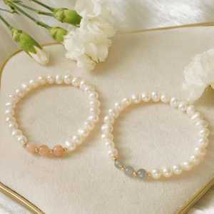 Natural Moonstone Sunstone Freshwater Pearl Bracelet Yoga Crystal Healing Balance Energy Inner Peace Jewelry Gift - Product Image 4