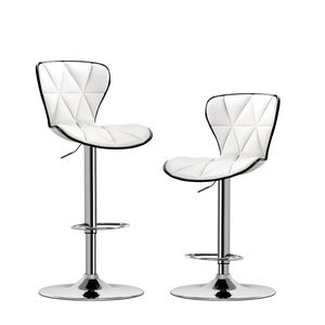 Set of 2 Swivel <b>Adjustable</b> Counter Height Barstools with Back and PU Leather White <b>Bar</b> <b>Stools</b> - Product Image 3