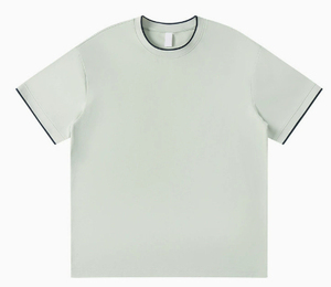T-shirt en coton blanc pour homme, manches courtes, col rond, coupe classique, bordure contrastée, couleur unie, tissu tricoté - Product Image 2