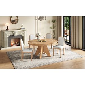 TREXM <b>Rustic</b> <b>Farmhouse</b> 42 58 Inch Extendable Vintage <b>Dining</b> <b>Table</b> Set 4 6 4 Upholstered Chairs for Kitchen <b>Dining</b> Room - Product Image 2